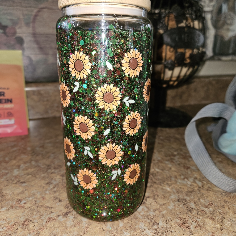 Source Unknown Sunflower Glitter Tumbler